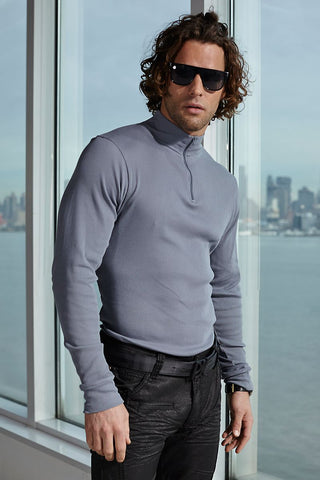 P.O.V. Grey Basic-Zip Mock Turtleneck