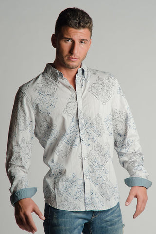 VintageRed Platinum-Grey Jerevais Button-Up